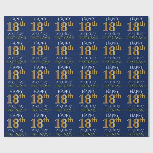 Blauw, Faux Gold "HAPPY 18th BIRTHDAY" Cadeaupapier (Vlak)