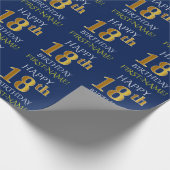 Blauw, Faux Gold "HAPPY 18th BIRTHDAY" Cadeaupapier (Hoek)