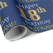 Blauw, Faux Gold "HAPPY 18th BIRTHDAY" Cadeaupapier (Rol Hoek)