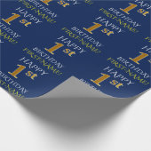 Blauw, Faux Gold "HAPPY 1st BIRTHDAY" Cadeaupapier (Hoek)
