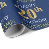Blauw, Faux Gold "HAPPY 20th BIRTHDAY" Cadeaupapier (Rol Hoek)