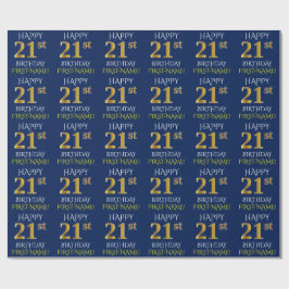Blauw, Faux Gold "HAPPY 21st BIRTHDAY" Cadeaupapier