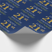 Blauw, Faux Gold "HAPPY 21st BIRTHDAY" Cadeaupapier (Hoek)