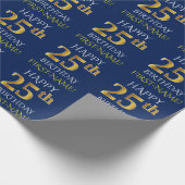 Blauw, Faux Gold "HAPPY 25th BIRTHDAY" Cadeaupapier (Hoek)