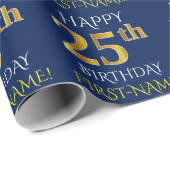 Blauw, Faux Gold "HAPPY 25th BIRTHDAY" Cadeaupapier (Rol Hoek)