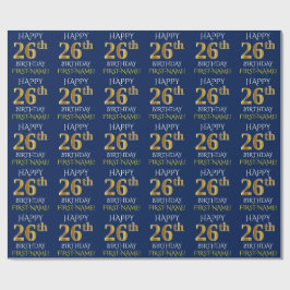 Blauw, Faux Gold "HAPPY 26th BIRTHDAY" Cadeaupapier