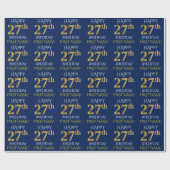 Blauw, Faux Gold "HAPPY 27th BIRTHDAY" Cadeaupapier (Vlak)