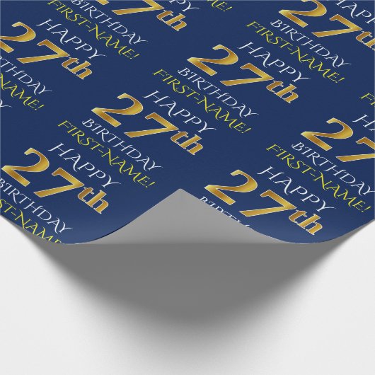 Blauw, Faux Gold "HAPPY 27th BIRTHDAY" Cadeaupapier (Hoek)