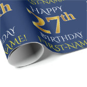 Blauw, Faux Gold "HAPPY 27th BIRTHDAY" Cadeaupapier (Rol Hoek)