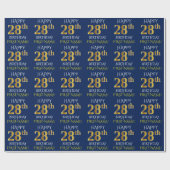 Blauw, Faux Gold "HAPPY 28th BIRTHDAY" Cadeaupapier (Vlak)
