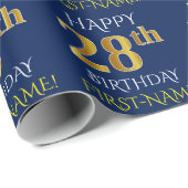 Blauw, Faux Gold "HAPPY 28th BIRTHDAY" Cadeaupapier (Rol Hoek)