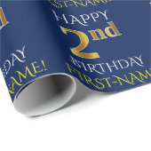 Blauw, Faux Gold "HAPPY 2nd BIRTHDAY" Cadeaupapier (Rol Hoek)