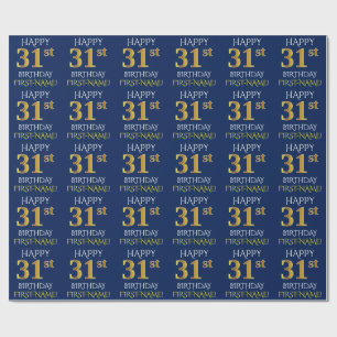 Blauw, Faux Gold "HAPPY 31st BIRTHDAY" Cadeaupapier