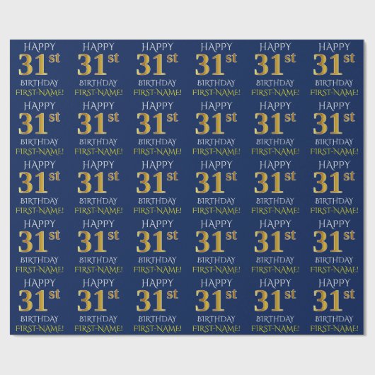 Blauw, Faux Gold "HAPPY 31st BIRTHDAY" Cadeaupapier (Vlak)