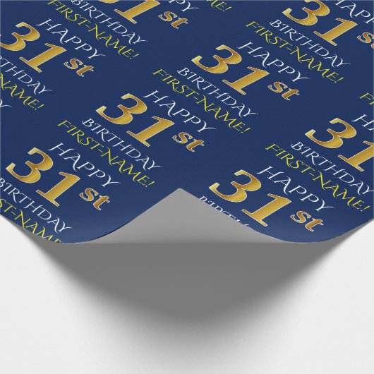 Blauw, Faux Gold "HAPPY 31st BIRTHDAY" Cadeaupapier (Hoek)