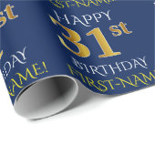 Blauw, Faux Gold "HAPPY 31st BIRTHDAY" Cadeaupapier (Rol Hoek)