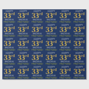 Blauw, Faux Gold "HAPPY 33rd BIRTHDAY" Cadeaupapier