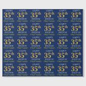 Blauw, Faux Gold "HAPPY 35th BIRTHDAY" Cadeaupapier (Vlak)
