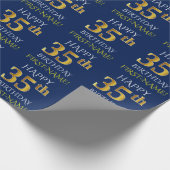 Blauw, Faux Gold "HAPPY 35th BIRTHDAY" Cadeaupapier (Hoek)
