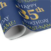 Blauw, Faux Gold "HAPPY 35th BIRTHDAY" Cadeaupapier (Rol Hoek)