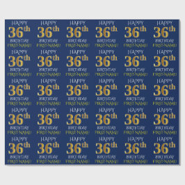 Blauw, Faux Gold "HAPPY 36th BIRTHDAY" Cadeaupapier