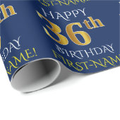 Blauw, Faux Gold "HAPPY 36th BIRTHDAY" Cadeaupapier (Rol Hoek)