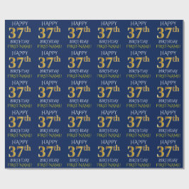 Blauw, Faux Gold "HAPPY 37th BIRTHDAY" Cadeaupapier
