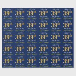 Blauw, Faux Gold "HAPPY 39th BIRTHDAY" Cadeaupapier