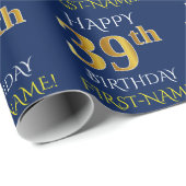 Blauw, Faux Gold "HAPPY 39th BIRTHDAY" Cadeaupapier (Rol Hoek)