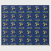 Blauw, Faux Gold "HAPPY 3rd BIRTHDAY" Cadeaupapier (Vlak)