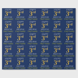 Blauw, Faux Gold "HAPPY 3rd BIRTHDAY" Cadeaupapier