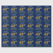Blauw, Faux Gold "HAPPY 40th BIRTHDAY" Cadeaupapier (Vlak)
