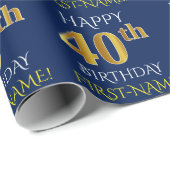 Blauw, Faux Gold "HAPPY 40th BIRTHDAY" Cadeaupapier (Rol Hoek)