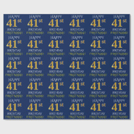 Blauw, Faux Gold "HAPPY 41st BIRTHDAY" Cadeaupapier