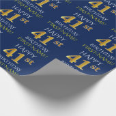 Blauw, Faux Gold "HAPPY 41st BIRTHDAY" Cadeaupapier (Hoek)