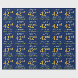 Blauw, Faux Gold "HAPPY 42nd BIRTHDAY" Cadeaupapier