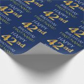 Blauw, Faux Gold "HAPPY 42nd BIRTHDAY" Cadeaupapier (Hoek)
