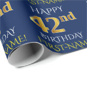 Blauw, Faux Gold "HAPPY 42nd BIRTHDAY" Cadeaupapier (Rol Hoek)
