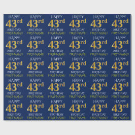 Blauw, Faux Gold "HAPPY 43rd BIRTHDAY" Cadeaupapier