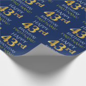Blauw, Faux Gold "HAPPY 43rd BIRTHDAY" Cadeaupapier (Hoek)