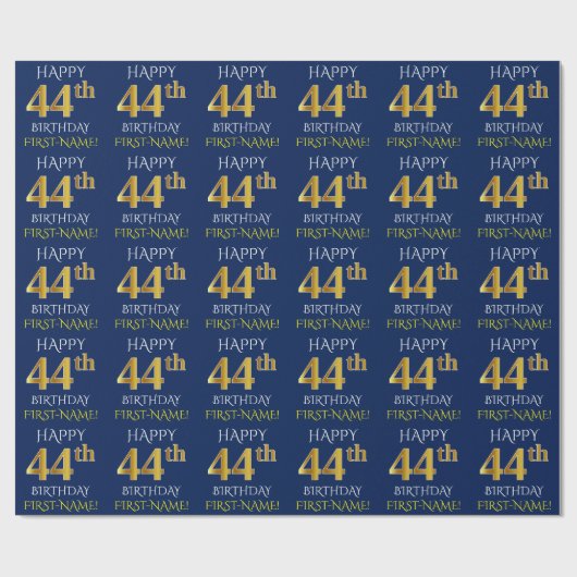 Blauw, Faux Gold "HAPPY 44th BIRTHDAY" Cadeaupapier (Vlak)