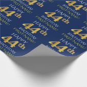 Blauw, Faux Gold "HAPPY 44th BIRTHDAY" Cadeaupapier (Hoek)