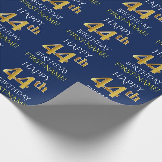 Blauw, Faux Gold "HAPPY 44th BIRTHDAY" Cadeaupapier (Hoek)