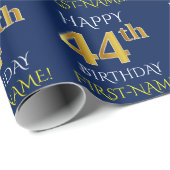 Blauw, Faux Gold "HAPPY 44th BIRTHDAY" Cadeaupapier (Rol Hoek)