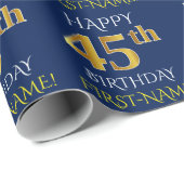 Blauw, Faux Gold "HAPPY 45th BIRTHDAY" Cadeaupapier (Rol Hoek)