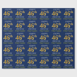 Blauw, Faux Gold "HAPPY 46th BIRTHDAY" Cadeaupapier