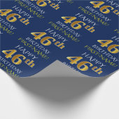 Blauw, Faux Gold "HAPPY 46th BIRTHDAY" Cadeaupapier (Hoek)
