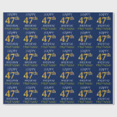 Blauw, Faux Gold "HAPPY 47th BIRTHDAY" Cadeaupapier (Vlak)