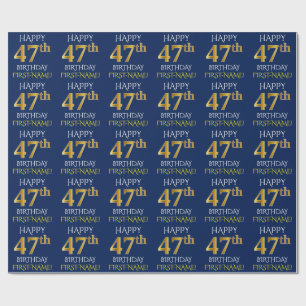 Blauw, Faux Gold "HAPPY 47th BIRTHDAY" Cadeaupapier