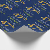 Blauw, Faux Gold "HAPPY 47th BIRTHDAY" Cadeaupapier (Hoek)